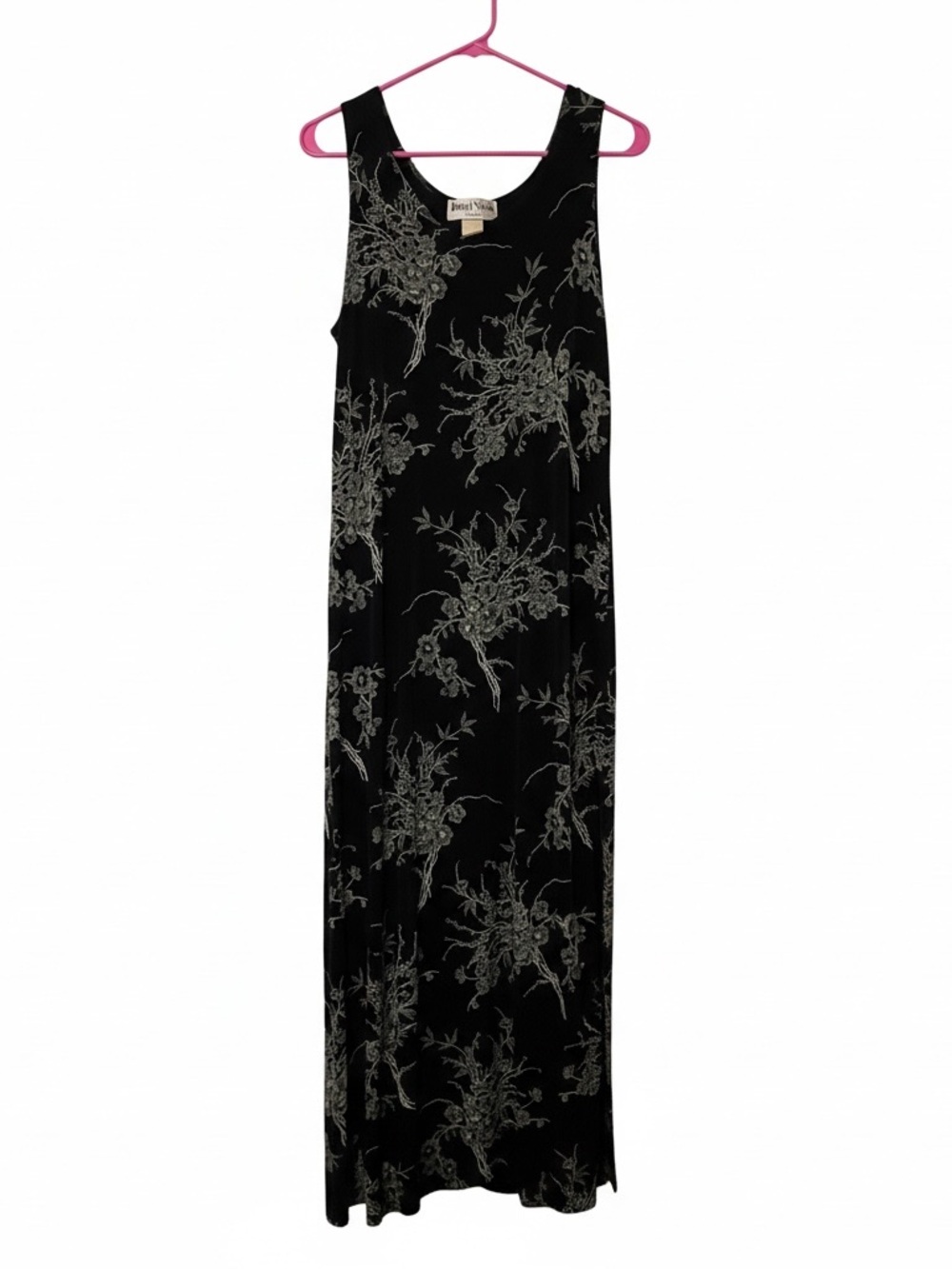 Vintage Ronni Nicole Black Maxi Dress with Gray Floral Print